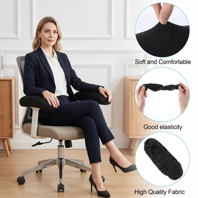 Alt view image 6 of 7 - Chair Armrest Covers Stretchable Office Chair Arm Covers Elastic Polyester Spandex Slipcover for Office Desk Gaming Chairs(Black)