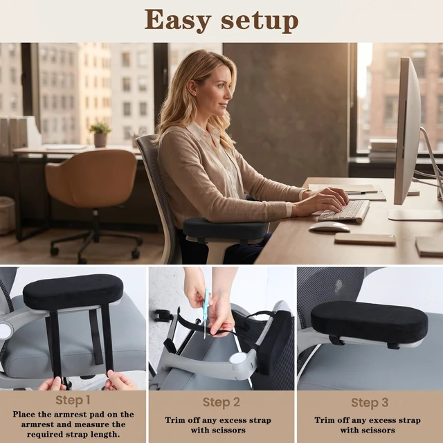 Alt view image 7 of 7 - 2 Pack Non-Slip Armrest Pads Ergonomic Thick Memory Foam Arm Pads for Office, Gaming Chairs (Black)
