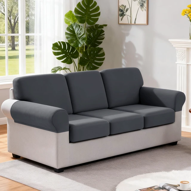 Alt view image 7 of 7 - Stretch Sofa Arm Covers 2 Pieces Polyester Couch Armrest Cover for Sofa Sectional Couch L Shape, Arms Covers Set of 2, Soft Washable Furniture Protector, Dark Grey