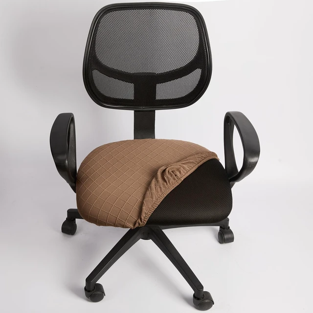 Alt view image 2 of 7 - Stretch Jacquard Office Chair Cover, Removable Washable Desk Chair Cover Rotating Chair Seat Slipcover, Brown