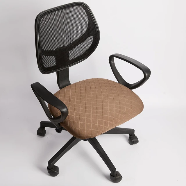 Alt view image 4 of 7 - Stretch Jacquard Office Chair Cover, Removable Washable Desk Chair Cover Rotating Chair Seat Slipcover, Brown