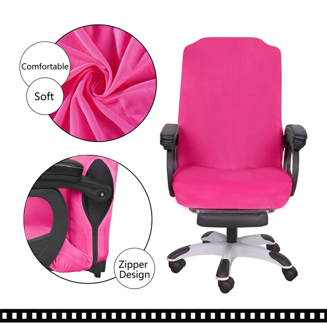 Alt view image 4 of 7 - Office Chair Cover- Large, Dark Pink- Removable Computer Chair Cover for Office Chair with Zipper for Universal Rotating Chair Desk Chair Cover Chair Seat Washable Protector for Pets