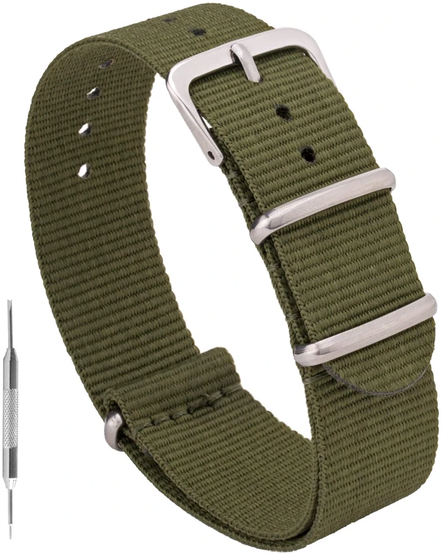 Main image of Watch Band - Waterproof Ballistic Nylon One-Piece Military Watch Straps for Men & Women (18mm, Army Green)