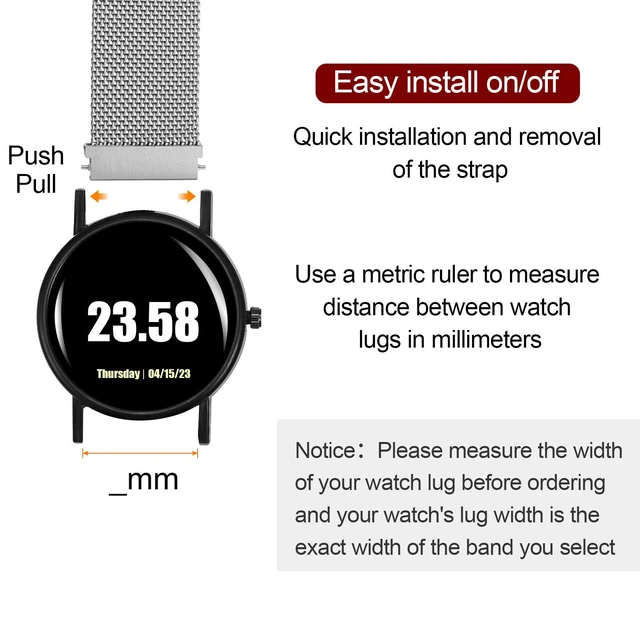 Alt view image 3 of 7 - Stainless Steel Mesh Watch Band 16mm Quick Release Metal Replacement Watch Strap with Magnetic Buckle for Men Women, Silver Tone