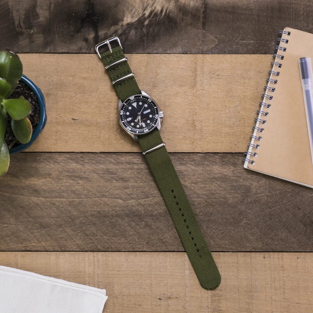 Alt view image 3 of 5 - Watch Band - Waterproof Ballistic Nylon One-Piece Military Watch Straps for Men & Women (18mm, Army Green)