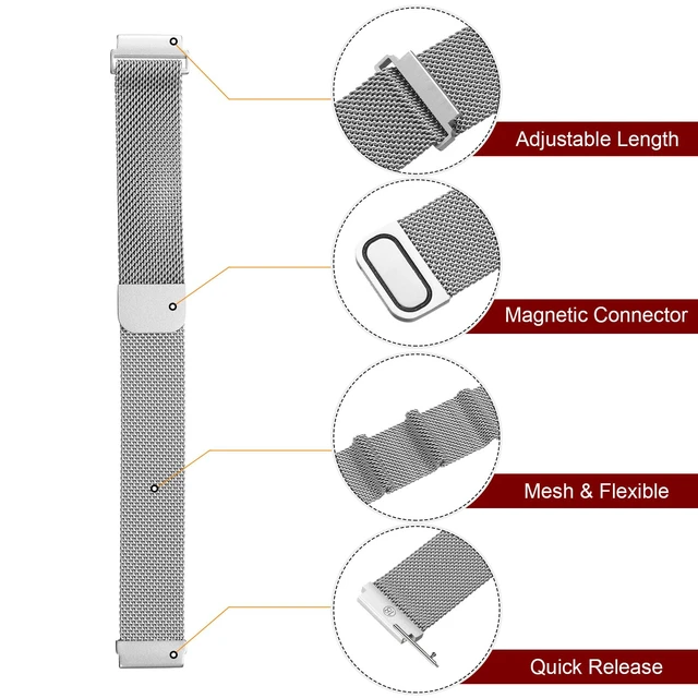 Alt view image 5 of 7 - Stainless Steel Mesh Watch Band 16mm Quick Release Metal Replacement Watch Strap with Magnetic Buckle for Men Women, Silver Tone