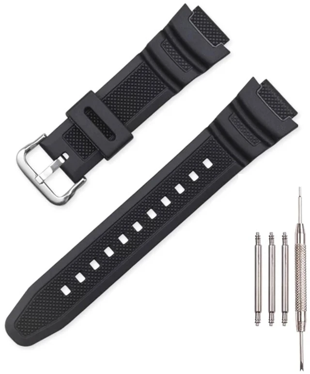 Main image of Resin Strap Compatible with Casio AE-1200 AE-1300 F-108 W-216H AE-1000w AEQ-110 W-800H AQ-S800W SGW-300H W-216H W-218 Men's 18mm Watch Band Replacement (black silver buckle)