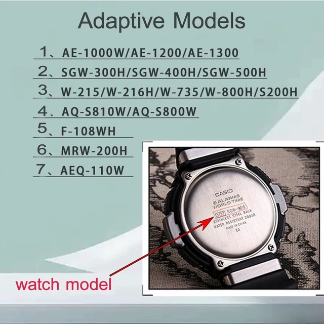 Alt view image 3 of 5 - Resin Strap Compatible with Casio AE-1200 AE-1300 F-108 W-216H AE-1000w AEQ-110 W-800H AQ-S800W SGW-300H W-216H W-218 Men's 18mm Watch Band Replacement (black silver buckle)