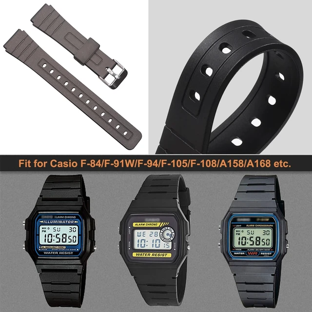 Alt view image 5 of 6 - Replacement Band for Casio F-84/F-91W/F-94/F-105/A158/A168, Soft PU Watch Strap for Casio A158 Series (Black)