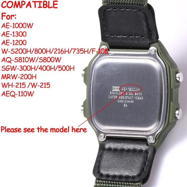 Alt view image 3 of 6 - 18mm Nylon strap Compatible with Casio AQ-S810W AE1200WH SGW-300H 400 500 Men's Black weave Watch Band