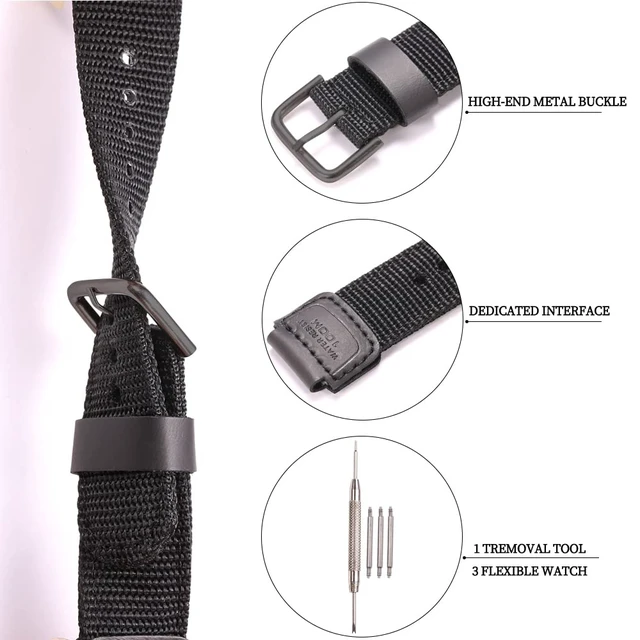 Alt view image 2 of 6 - 18mm Nylon strap Compatible with Casio AQ-S810W AE1200WH SGW-300H 400 500 Men's Black weave Watch Band