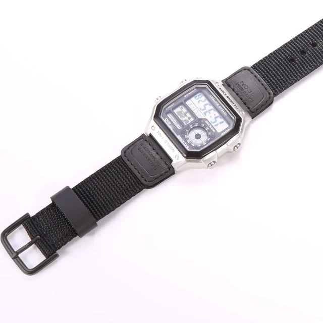 Alt view image 6 of 6 - 18mm Nylon strap Compatible with Casio AQ-S810W AE1200WH SGW-300H 400 500 Men's Black weave Watch Band