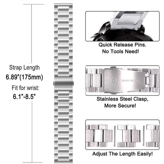Alt view image 6 of 7 - Steel Watch Band 20mm Quick Release Universal Metal Watchband,Smart Watch Strap Replacement Band for Men Women