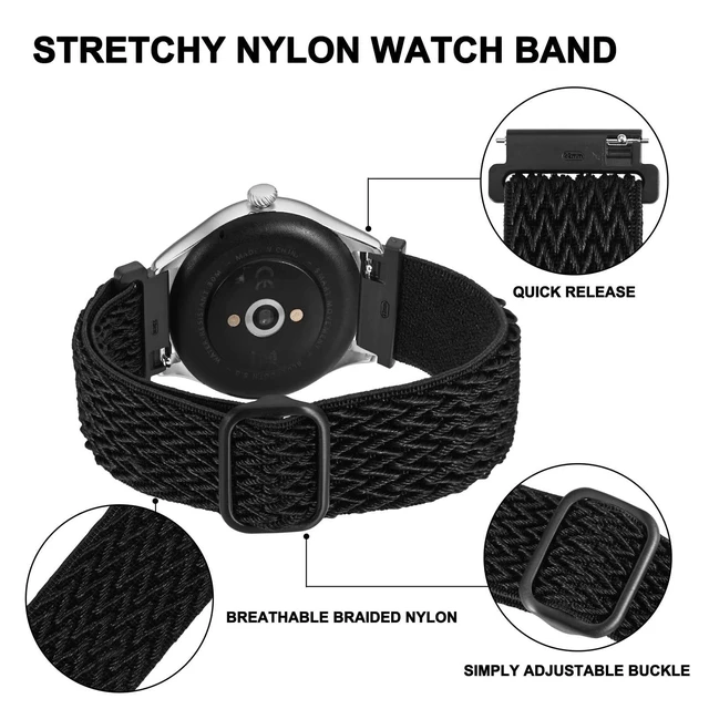 Alt view image 4 of 7 - Stretchy Nylon Watch Band, Adjustable Buckle Loop Bands, Quick Release, Elastic Braided Nylon Strap 16mm, Black