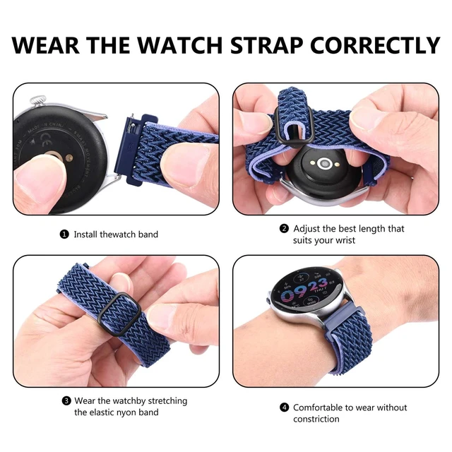 Alt view image 6 of 7 - Stretchy Nylon Watch Band, Adjustable Buckle Loop Bands, Quick Release, Elastic Braided Nylon Strap 16mm, Black