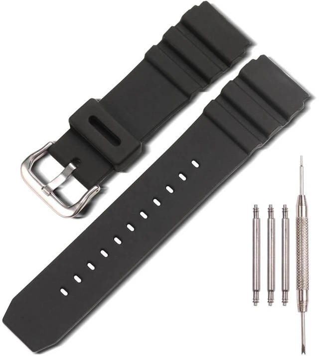 Main image of Silicone Watch Band Compatible with Casio MDV106-1A AMW320R AMW320D | 22mm Men's rubber replacement strap unisex diver sports Metal Buckle Wristband (Steel buckle)