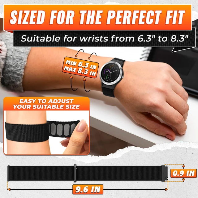 Alt view image 2 of 7 - 20mm Watch Band, Nylon Quick Release Strap, Adjustable 6.38.3" | Black Smart Watch Bands for Men; Breathable, Hook-and-Loop Closure; Comfortable Everyday Wear for Men and Women