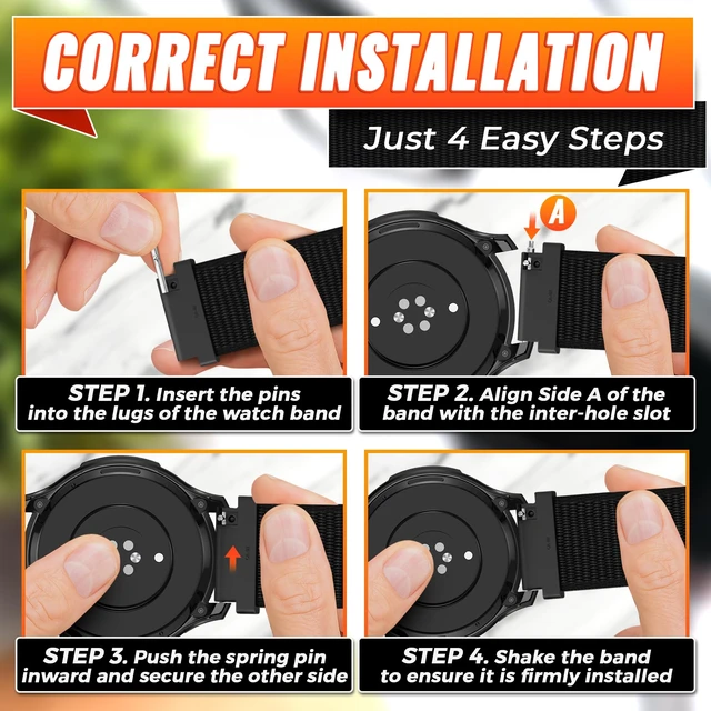 Alt view image 5 of 7 - 20mm Watch Band, Nylon Quick Release Strap, Adjustable 6.38.3" | Black Smart Watch Bands for Men; Breathable, Hook-and-Loop Closure; Comfortable Everyday Wear for Men and Women