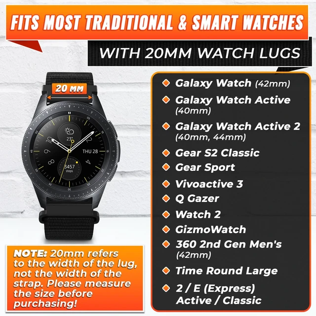 Alt view image 6 of 7 - 20mm Watch Band, Nylon Quick Release Strap, Adjustable 6.38.3" | Black Smart Watch Bands for Men; Breathable, Hook-and-Loop Closure; Comfortable Everyday Wear for Men and Women