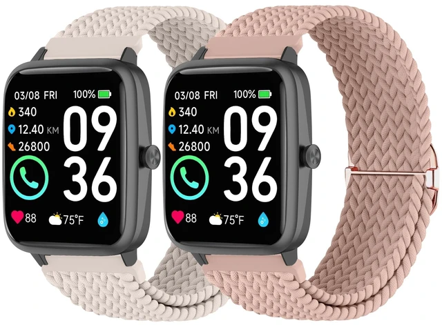 Main image of 2 Pack Braided Elastic Bands for IDW13,IDW16,IDW19 Smartwatch, 22mm Soft Nylon Straps for Fitpolo IDW13/Woneligo W13/FITVII HM57, TOOBUR/ENOMIR/MILOUZ/Gydom/Faweio/Amzhero/Tensky IDW19 Watch Women Men