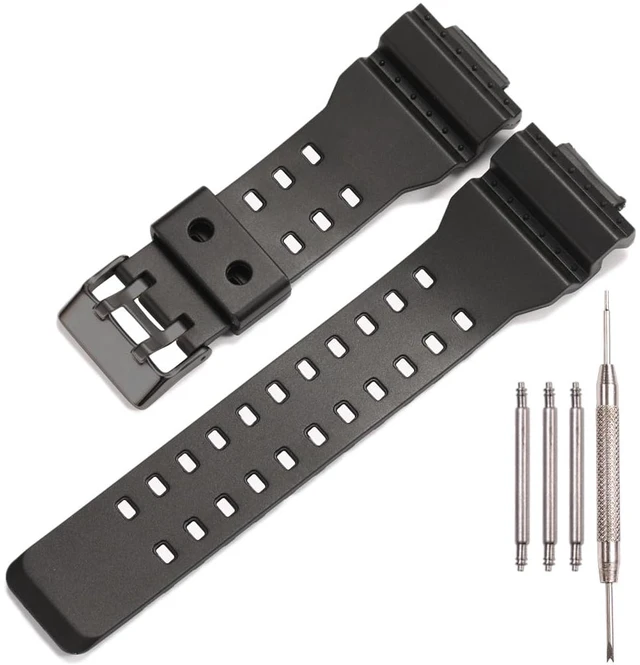 Main image of Resin Replacement Bands Compatible with Casio GA100 GA-100 GA-120 GA110 GD-120 GD100 Watch Strap (Black BlackBuckle)