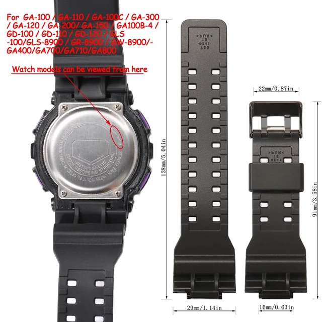 Alt view image 2 of 6 - Resin Replacement Bands Compatible with Casio GA100 GA-100 GA-120 GA110 GD-120 GD100 Watch Strap (Black BlackBuckle)