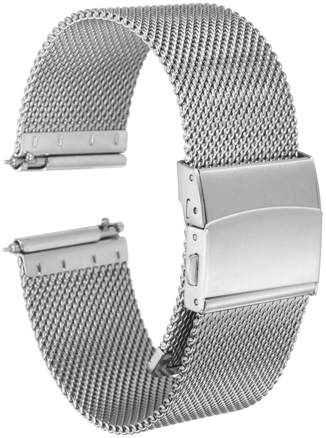 Main image of Stainless Steel Mesh Watch Band 22mm Width 1.8mm Thick Quick Release Metal Watch Strap Adjustable Fold Clasp Replacement Bands for Men Women, Silver Tone
