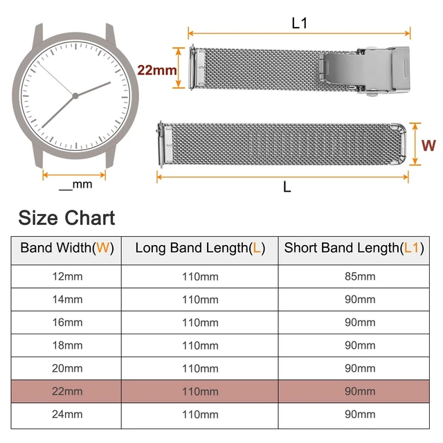 Alt view image 2 of 7 - Stainless Steel Mesh Watch Band 22mm Width 1.8mm Thick Quick Release Metal Watch Strap Adjustable Fold Clasp Replacement Bands for Men Women, Silver Tone