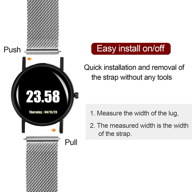 Alt view image 5 of 7 - Stainless Steel Mesh Watch Band 22mm Width 1.8mm Thick Quick Release Metal Watch Strap Adjustable Fold Clasp Replacement Bands for Men Women, Silver Tone