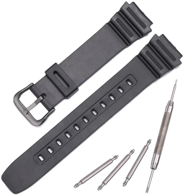 Main image of Waterproof Resin Strap Compatible with Casio F108WH AE1200WH A158WA W800H A168WA Unisex Replacement Watch Band Rubber Bracelet (Black Black buckle)