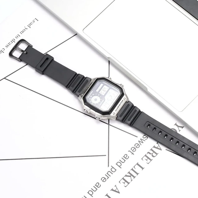 Alt view image 6 of 6 - Waterproof Resin Strap Compatible with Casio F108WH AE1200WH A158WA W800H A168WA Unisex Replacement Watch Band Rubber Bracelet (Black Black buckle)