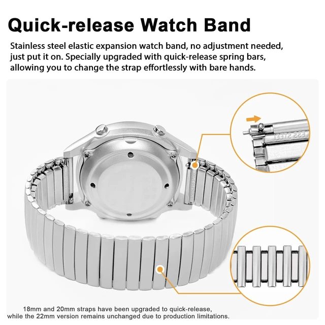 Alt view image 5 of 7 - 18mm Expansion Watch Bands,Stainless Steel Quick-release Strap | One-piece Design, Unisex Elastic Watch Strap - Silver