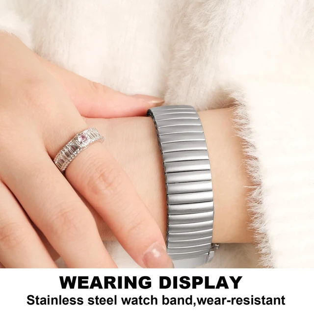 Alt view image 6 of 7 - 18mm Expansion Watch Bands,Stainless Steel Quick-release Strap | One-piece Design, Unisex Elastic Watch Strap - Silver
