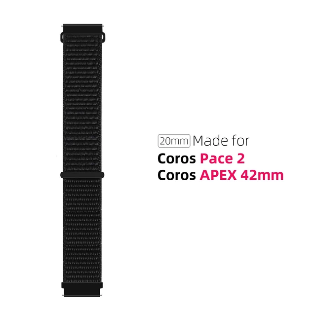 Alt view image 2 of 2 - Compatible with Coros Pace 2 Watch Band/Coros Apex 42mm Watch Band, Nylon Sport Hook-and-Loop with Quick Release Pins (Black)