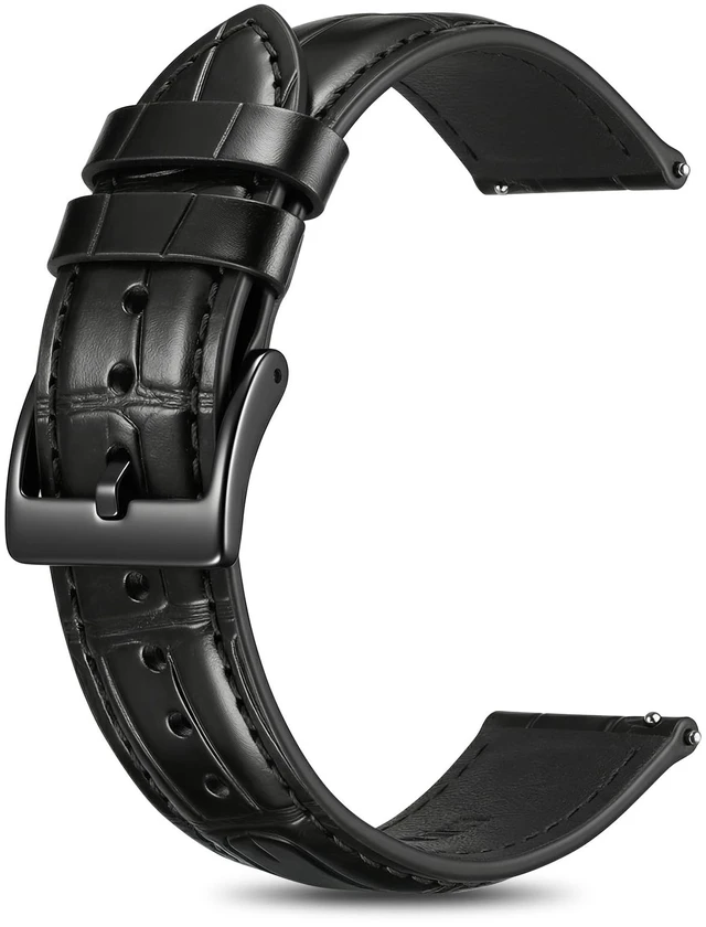 Main image of 22mm Premium Leather Watch Band for Men, Alligator-Embossed, Black | Genuine cowhide alligator-scale texture, Quick release spring bars, Black stainless buckle, Fits most watches & smartwatches