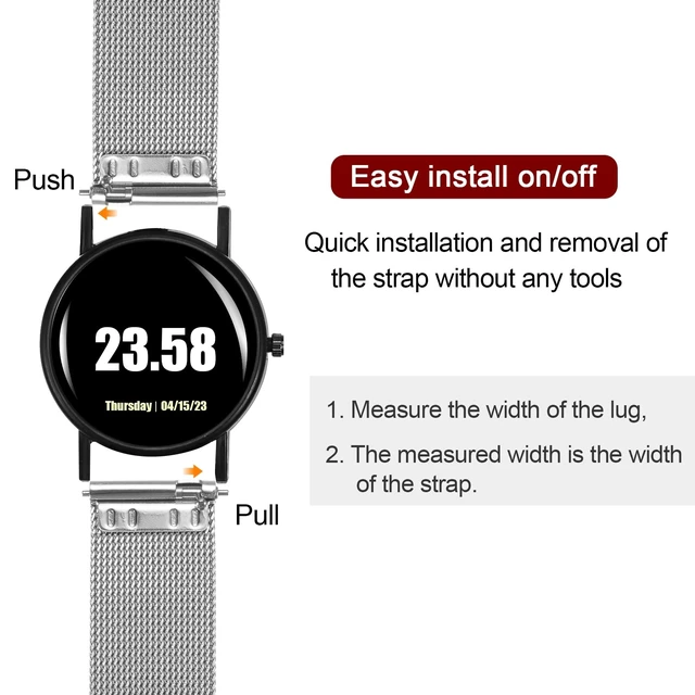 Alt view image 3 of 6 - 316L Stainless Steel Mesh Watch Band 19mm Quick Release Adjustable Metal Watch Strap for Men Women, Silver Tone