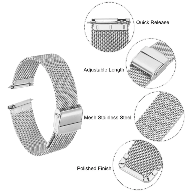 Alt view image 4 of 6 - 316L Stainless Steel Mesh Watch Band 19mm Quick Release Adjustable Metal Watch Strap for Men Women, Silver Tone