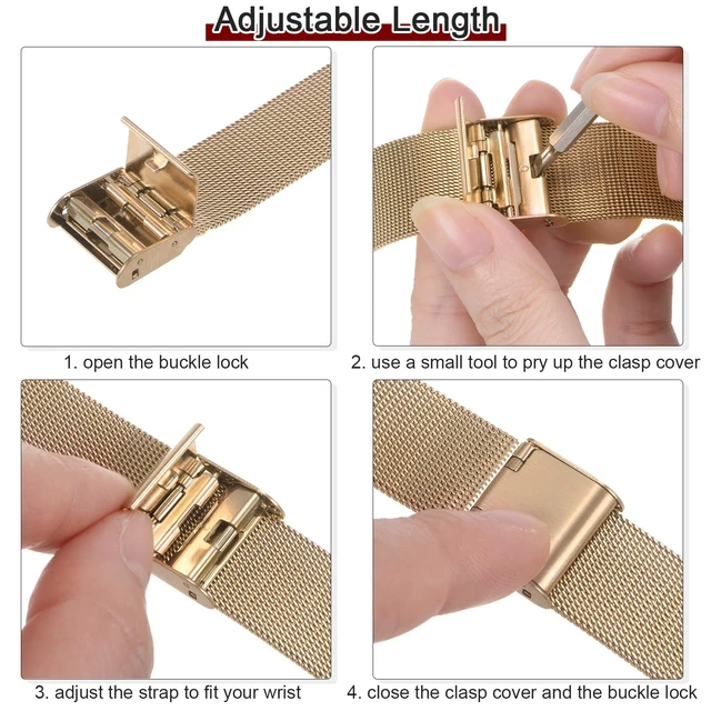 Alt view image 5 of 6 - 316L Stainless Steel Mesh Watch Band 19mm Quick Release Adjustable Metal Watch Strap for Men Women, Silver Tone