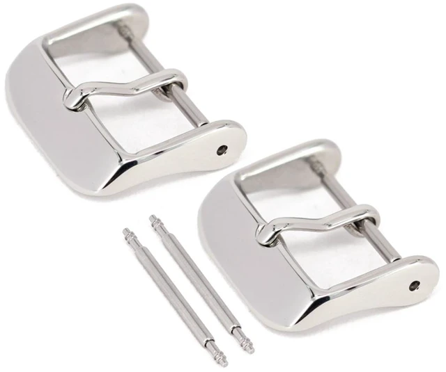 Main image of 2 Pack Watch Straps Bands Buckle Replacement, Watch Band Clasp, Choice of Color and Size, Vacuum PVD Finish, (20mm, Silver)