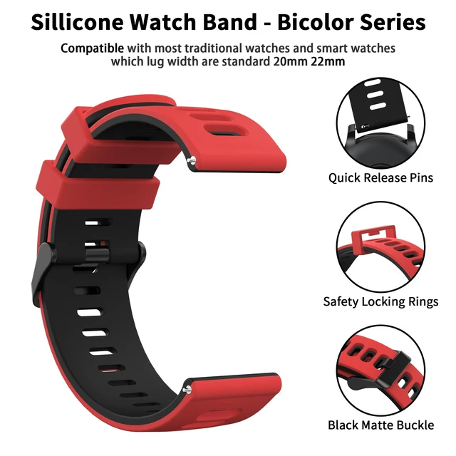 Alt view image 2 of 7 - Silicone Watch Bands Quick Release 20mm 22mm, Soft Silicone Rubber Sport Replacement Watch Strap for Women Men (22mm, Red/Black)