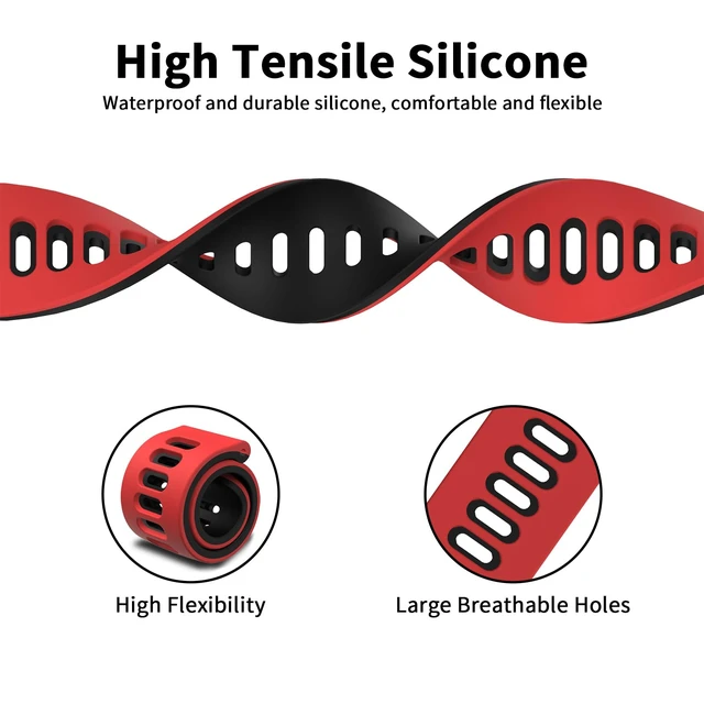 Alt view image 3 of 7 - Silicone Watch Bands Quick Release 20mm 22mm, Soft Silicone Rubber Sport Replacement Watch Strap for Women Men (22mm, Red/Black)