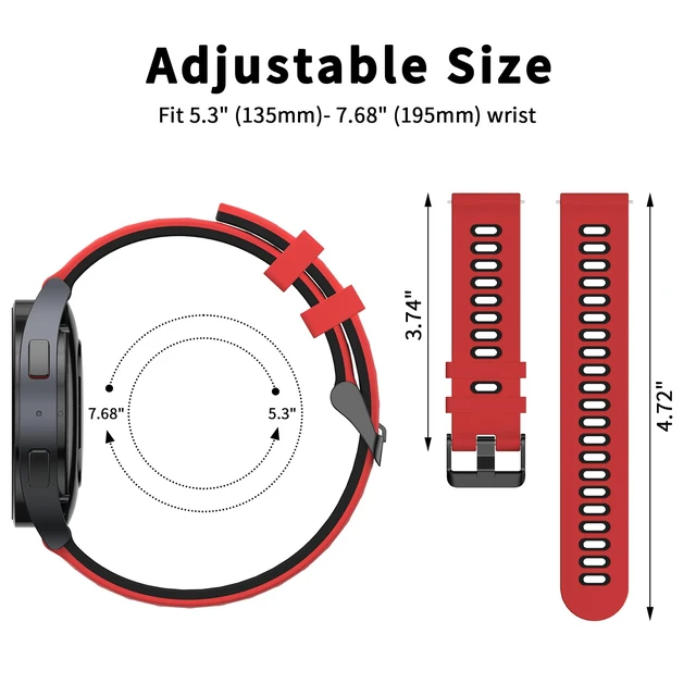 Alt view image 6 of 7 - Silicone Watch Bands Quick Release 20mm 22mm, Soft Silicone Rubber Sport Replacement Watch Strap for Women Men (22mm, Red/Black)