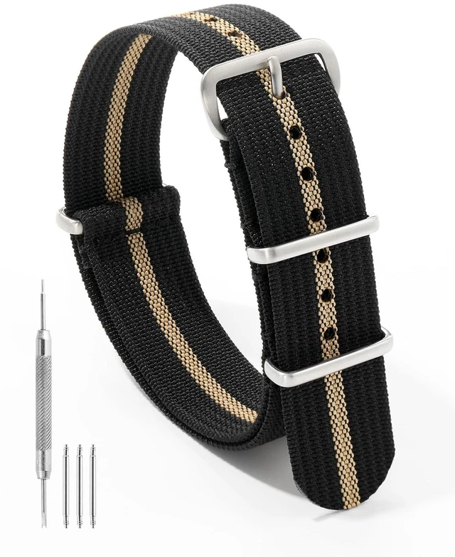 Main image of FROG Nylon Watch Band 18mm 19 mm 20mm 22 mm 24 mm, Waterproof Military Watch Straps Replacement for Men Women, With Stainless Steel Buckle (BlackKhaki, 20mm)
