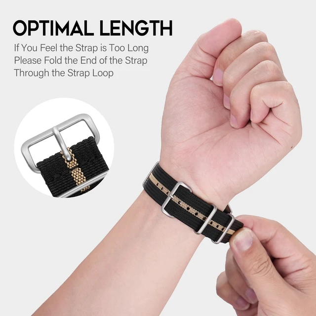 Alt view image 3 of 7 - FROG Nylon Watch Band 18mm 19 mm 20mm 22 mm 24 mm, Waterproof Military Watch Straps Replacement for Men Women, With Stainless Steel Buckle (BlackKhaki, 20mm)