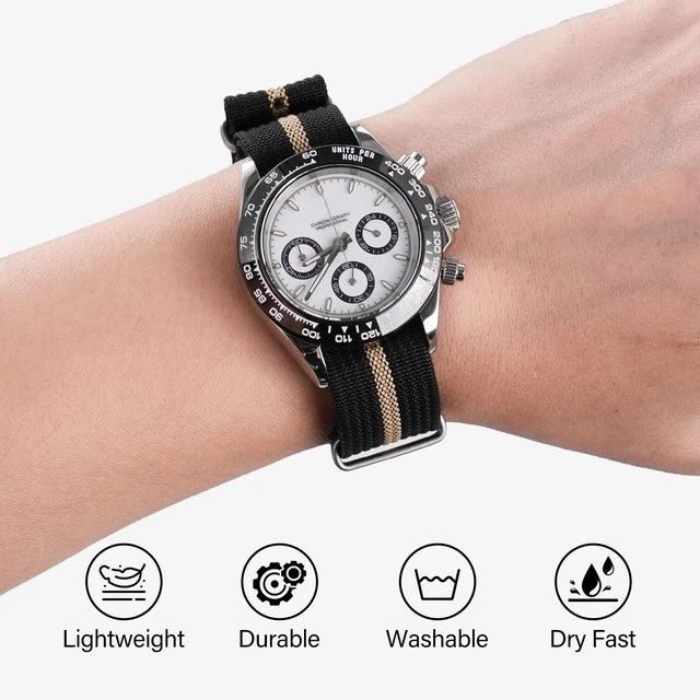 Alt view image 4 of 7 - FROG Nylon Watch Band 18mm 19 mm 20mm 22 mm 24 mm, Waterproof Military Watch Straps Replacement for Men Women, With Stainless Steel Buckle (BlackKhaki, 20mm)