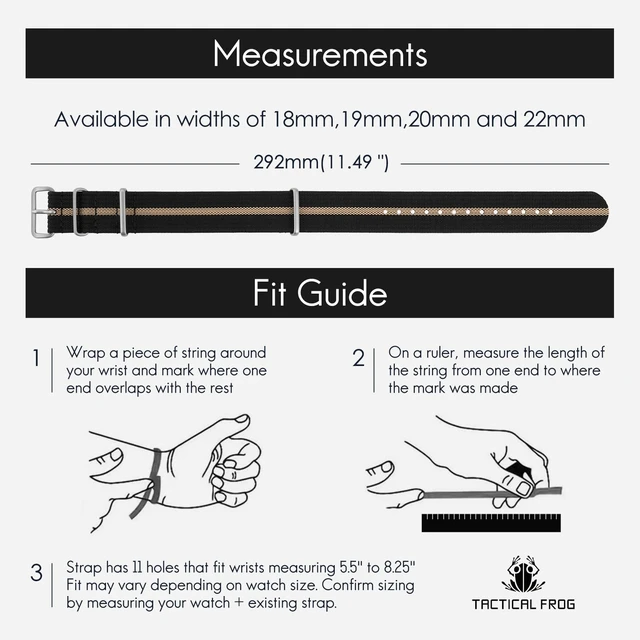 Alt view image 6 of 7 - FROG Nylon Watch Band 18mm 19 mm 20mm 22 mm 24 mm, Waterproof Military Watch Straps Replacement for Men Women, With Stainless Steel Buckle (BlackKhaki, 20mm)