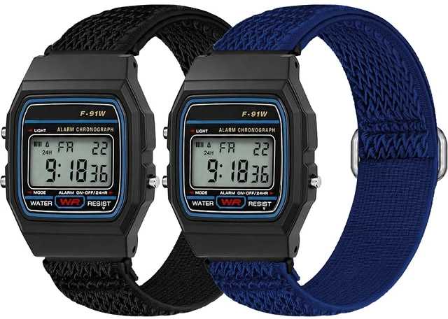 Main image of 18mm Elastic Nylon Watch Band Compatible for Casio F-91W/F-84/F-94/F-105/F-108/AE-1200/W-217H/W-218H/A-158W/A-168W/SGW-300H/W-800H, Quick Release Sport Wristband Soft Breathable Replacement Strap