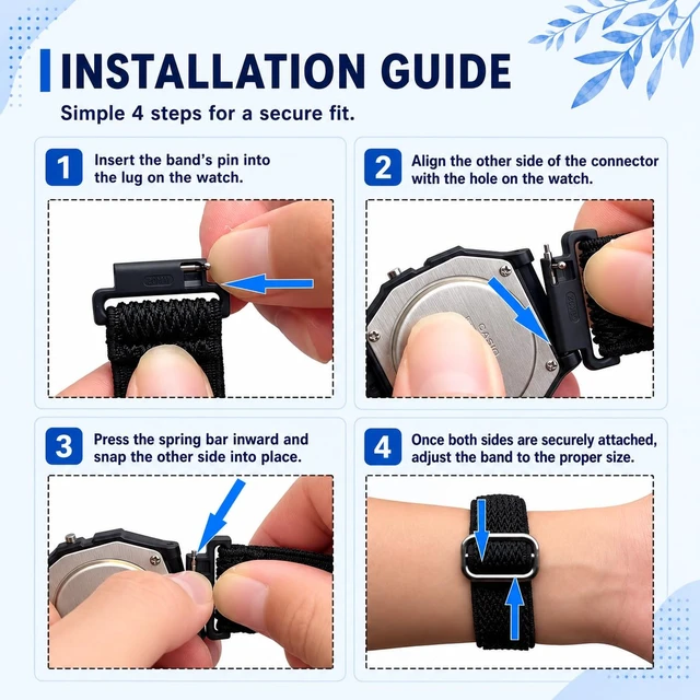 Alt view image 5 of 7 - 18mm Elastic Nylon Watch Band Compatible for Casio F-91W/F-84/F-94/F-105/F-108/AE-1200/W-217H/W-218H/A-158W/A-168W/SGW-300H/W-800H, Quick Release Sport Wristband Soft Breathable Replacement Strap