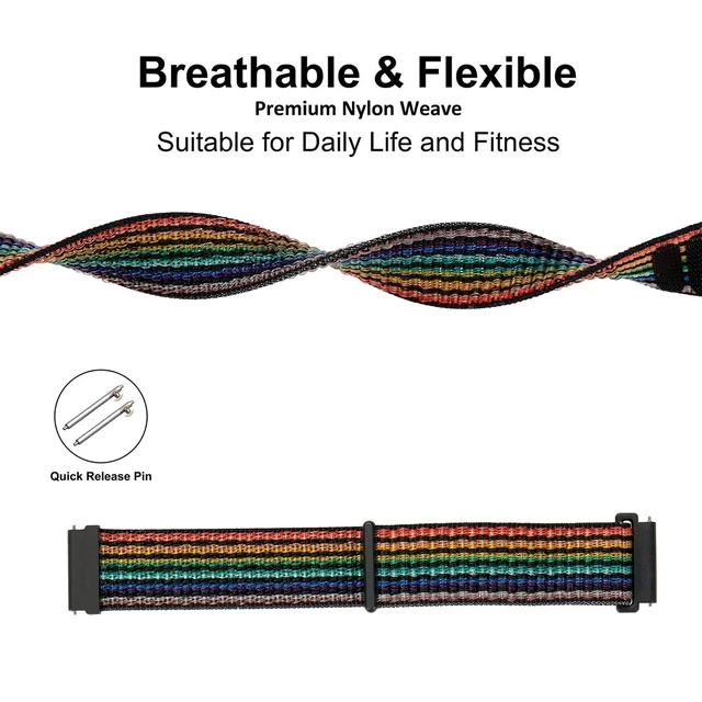 Alt view image 2 of 7 - Quick Release Nylon Fabric Replacement Adjustable for Samsung Gear S3/Galaxy Watch 46mm(2019)/Galaxy Watch 3 45mm Men Women(22mm, Colourful/Black)