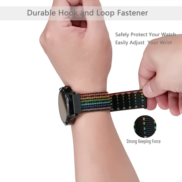 Alt view image 3 of 7 - Quick Release Nylon Fabric Replacement Adjustable for Samsung Gear S3/Galaxy Watch 46mm(2019)/Galaxy Watch 3 45mm Men Women(22mm, Colourful/Black)